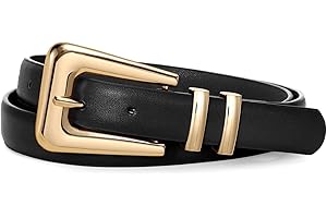 SUOSDEY Women Leather Belt for Jeans Pants Dresses, Fashion Gold Buckle Skinny Waist Belt 0.9" Width