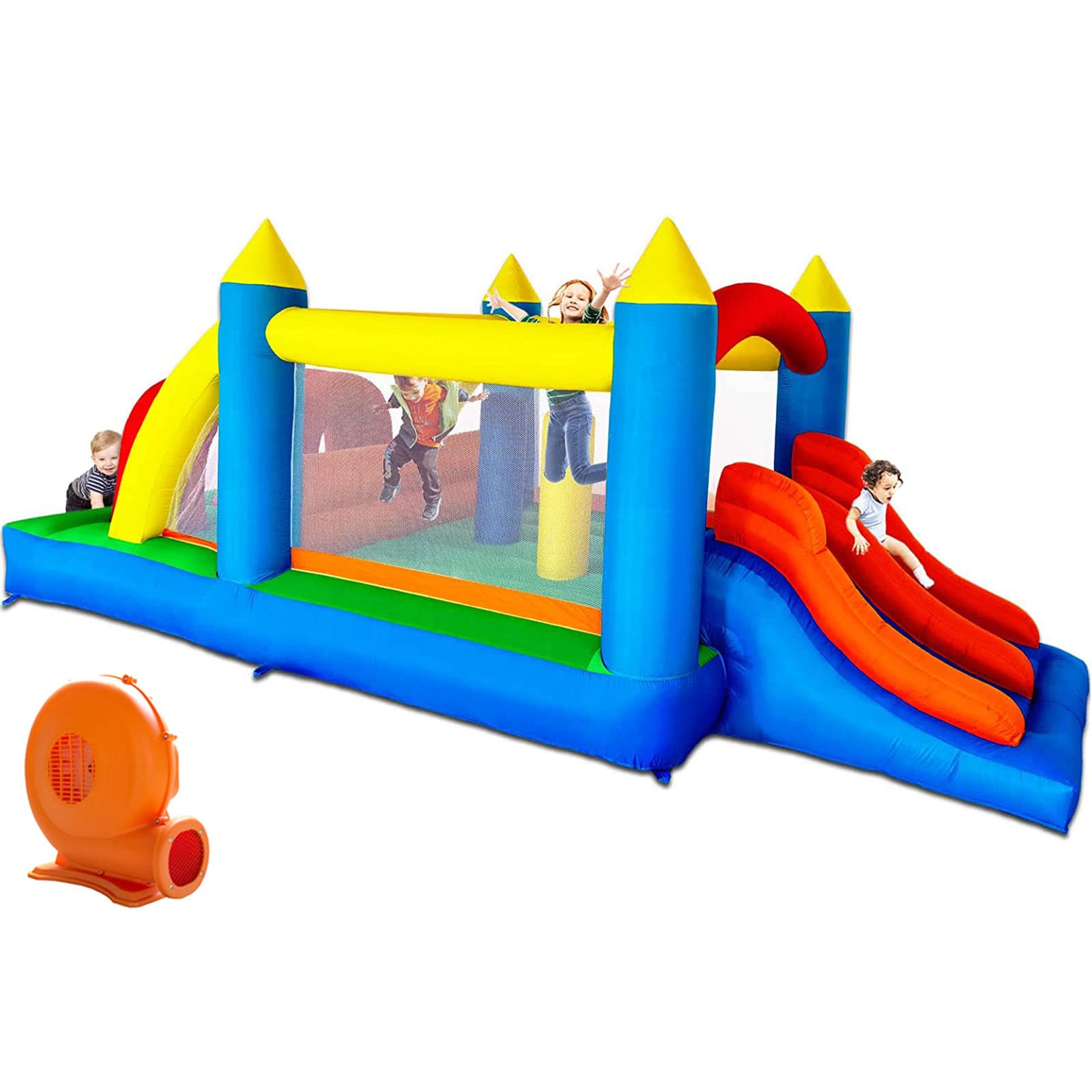 Ballsea Inflatable Bouncy Castle, Kids Bounce House Trampoline Dual Slide, Jumper Play Center with Air Blower for Kids Indoor Outdoor, 4.88 x 2.4 x 1.9m
