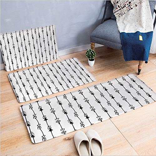 3 Piece Non-Slip Doormat 3d print for Door mat living room kitchen absorbent kitchen mat,Arrows Pattern Vintage Tribal Icons Illustration,15.7"x23.6"by19.7"x31.5"by15.7"x39.4",coffee table carpet wind