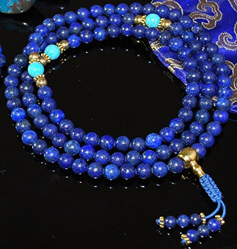 Lapis Mala with Gold & Turquoise