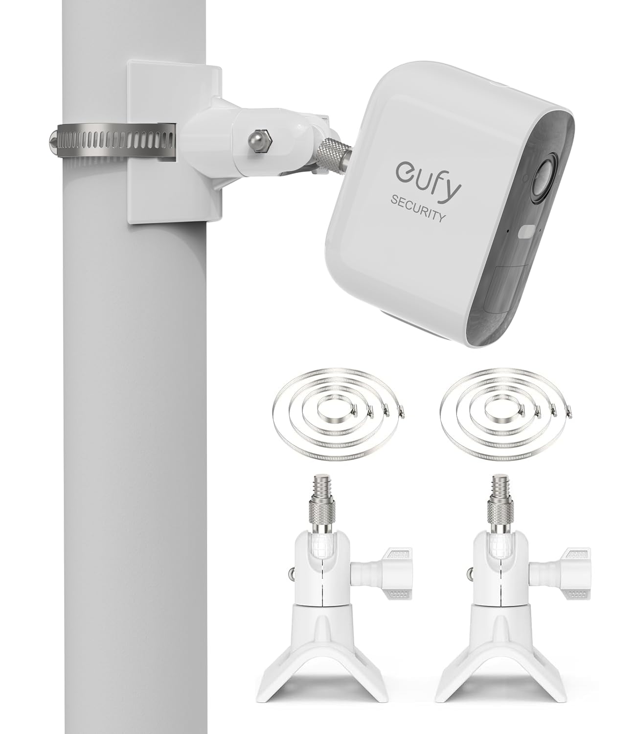 HOLACA Pole Mount Compatible with Eufycam 1/2/2C/2C Pro/3/3C/E, Arl o Pro 2/3/4/Ultra 1&2/Essential Surveillance Cameras, and Other Cameras with 1/4" Thread, White | 2PCS