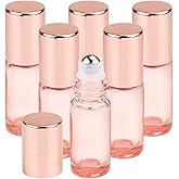 Wresty 1/6 Oz Pink Glass Roller Bottles,6 Pack 5ml Roll On Bottles With Rose Gold Lids Roller Ball Bottles For Essential Oils