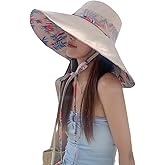 6" Extra Wide Brim Sun Hats UPF 50+ UV Protection Packable Beach Hat Strap Women