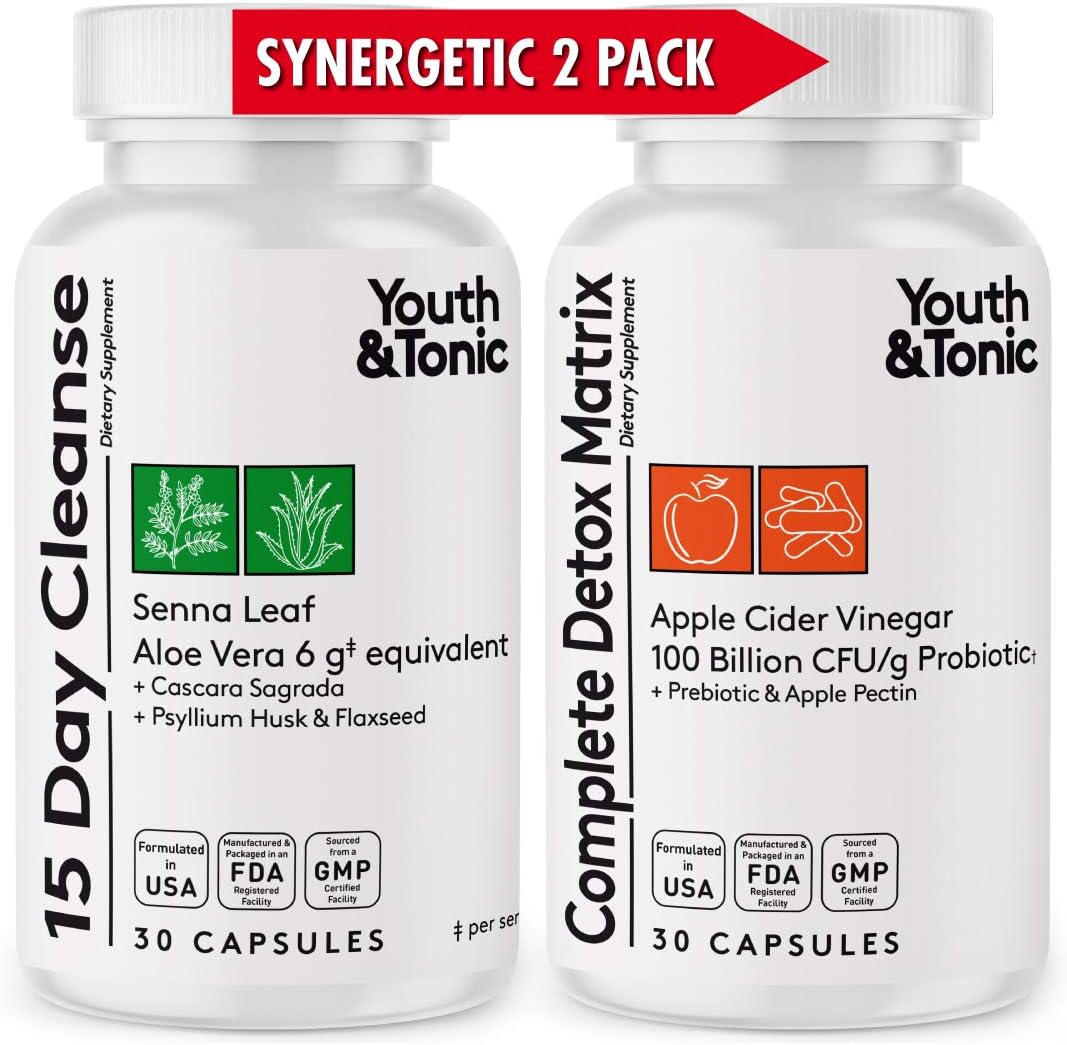 Colon Cleanser & Complete Detox Matrix | Synergic Value Kit w/Highly Rated Formula for 15 Day Cleanse & Full Body Detox | Colon Health Probiotic w/Senna ACV Aloe Vera | Kick Off Weight Management