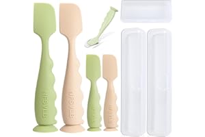 NFSVLB Diaper Cream Spatula with Case,2 Large 2 Mini Butt Paste Spatula with 3 Travel Case,Soft Baby Butt spatula Diaper Cream Applicator diaper Rash spatula Bum spatulas Brush (Green-White)