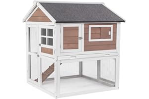 BIRASIL Wood Rabbit Hutch, Guinea Pig Cage Bunny House, Wooden Deluxe Chicken Coop Pets Cage for Small Animals Outdoor Indoor(Brown, 35.24”W)