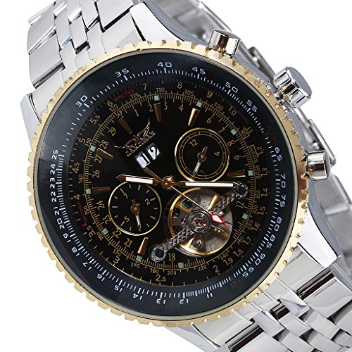 Jaragar Luxury Golden Auto Mechanical Silver Stainless Steel Watch Men's Wristwatch Halloween Christmas Gift