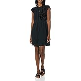 Amazon Essentials Women's Relaxed Fit Lightweight Georgette Split Neck Flutter Sleeve Shift Dress