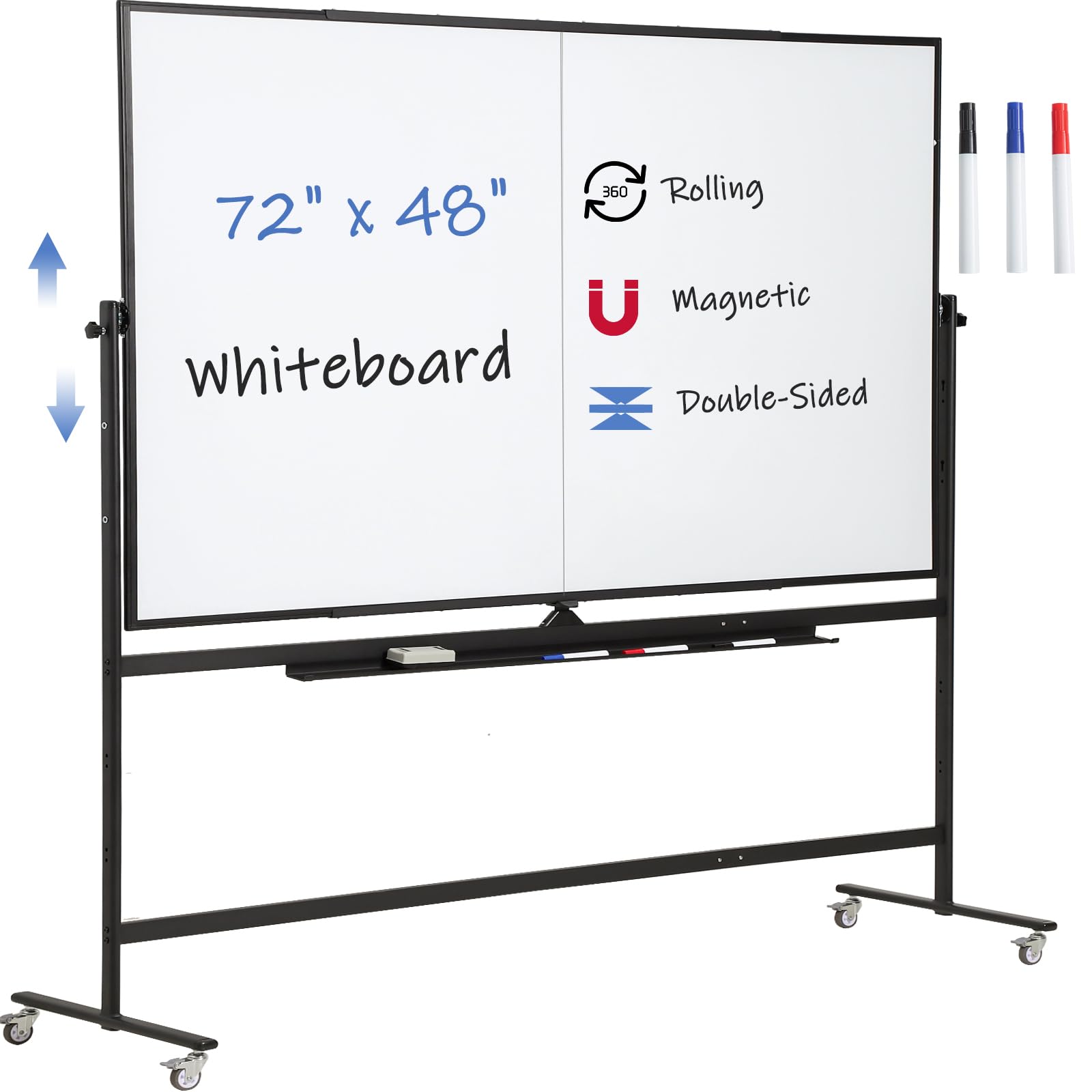 Photo 1 of ***PARTS ONLY***Large Magnetic Mobile Whiteboard 72"x48", Rolling Double Sided Stand Whiteboard on Wheels, Reversible Adjustable Height/Angle Dry Erase Board 6' x 4' Easel White Board for Office Classroom, Black
