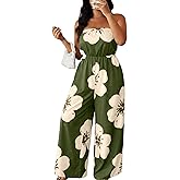 OYOANGLE Women's Plus Size Jumpsuit Floral Strapless Wide Leg Jumpsuits | Plus Size Jumpsuit, Floral, Strapless, Off Shoulder, Wide Leg, Beach Vacation Summer Outfits