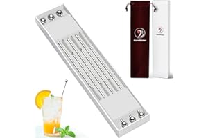 EASEKINDER Swizzle Sticks in Gift Box - Premium Stainless Steel Coffee Drink Stirrers Cocktail Beverage Stir Sticks with Velvet Bag, 6PCS (SmallBall)