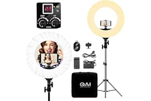 GVM GREAT VIDEO MAKER GVM LED Ring Light Kit, 14 inch Bi-Color Ring Light with Tripod and Bluetooth, Dimmable Led Video Light for Auxiliary Makeup,Tiktok and Live Fill Light, Vlog Selfie Video Photography Lighting
