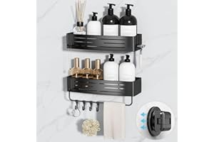 Suction Cup Shower Caddy, 2-Pack Shelf Organizer for Bathroom, Bathroom Suction Shelves with Portable Hooks, Shower Caddies C