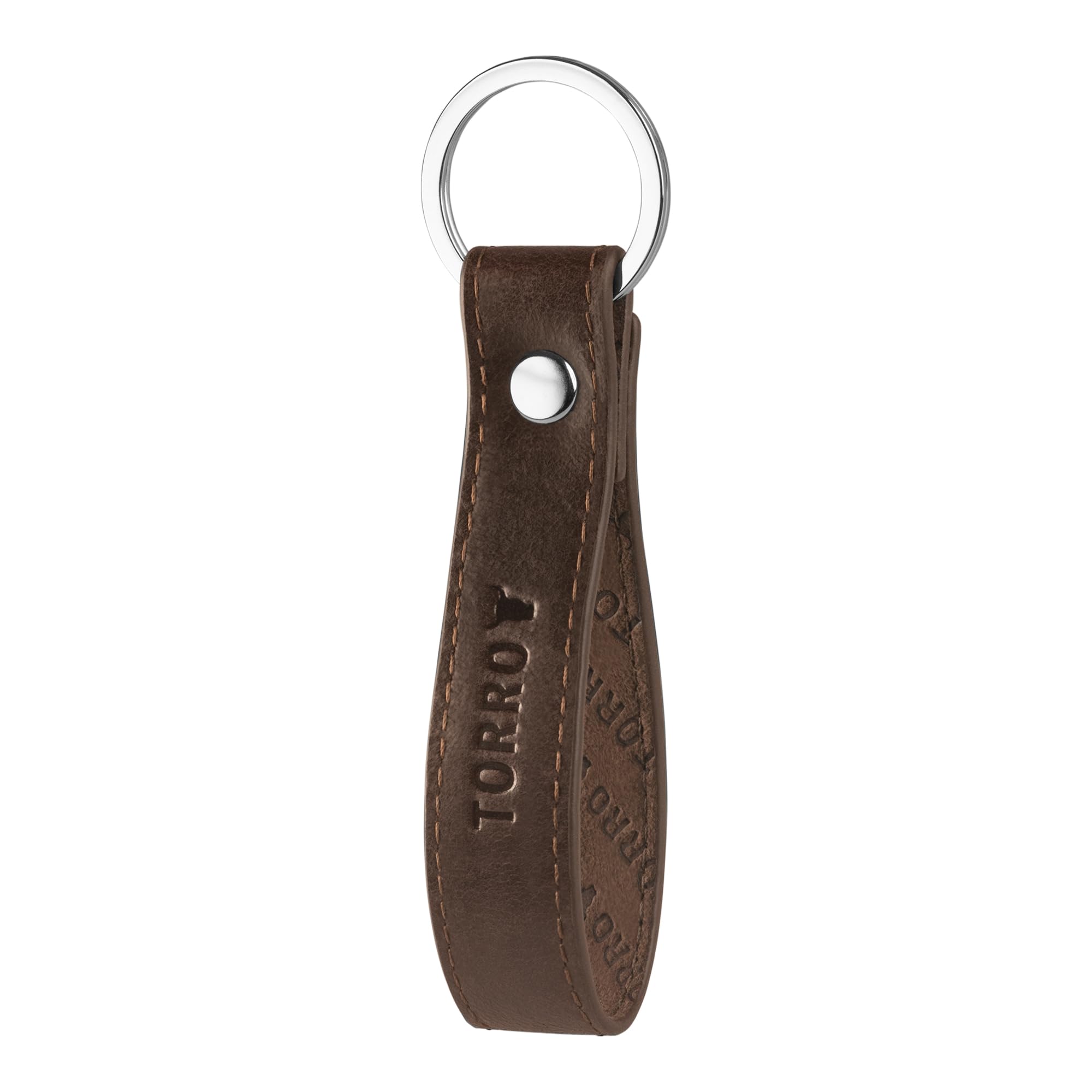 TORRO Genuine Leather Keyring with 2.5cm Diameter Brushed Metal Split Ring (Dark Brown)