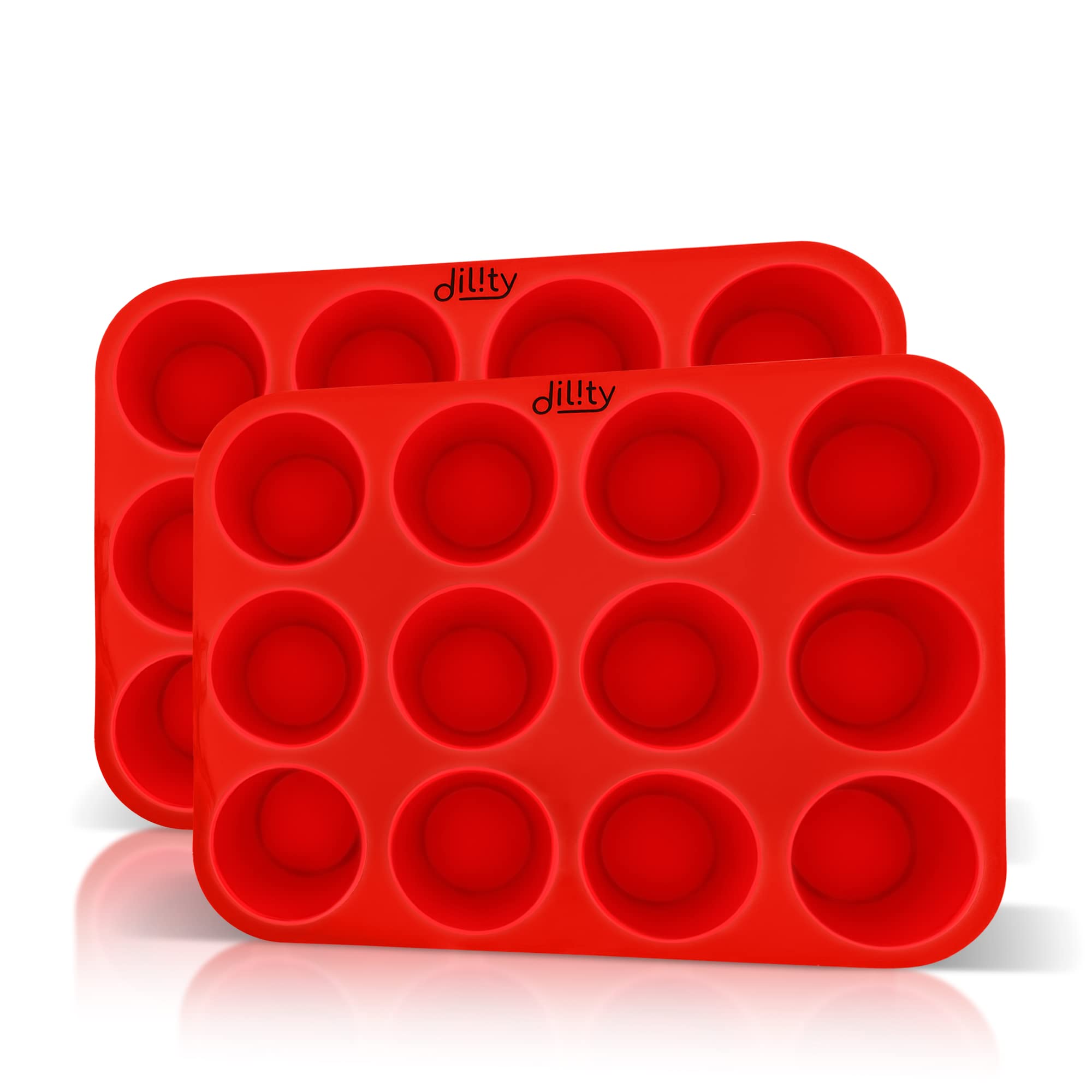 12 Cup Silicone Muffin Trays(2 Pack), Yorkshire Pudding Tray, Silicone Cake Moulds for Baking, Non Stick Muffin Tin, Baking Mould for Muffins, Cupcakes, Silicone Bakeware Tray