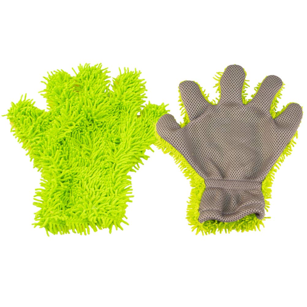 Auveach 2pcs Car Wash Mitts Cleaning Hand Gloves Microfiber Chenille Household Tools (2 Colors Random)