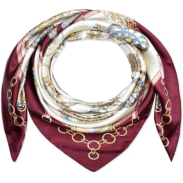 Grand Foulard En Soie Occasion - Motifs Cavaliers Tons Naturels - Réf. SK717