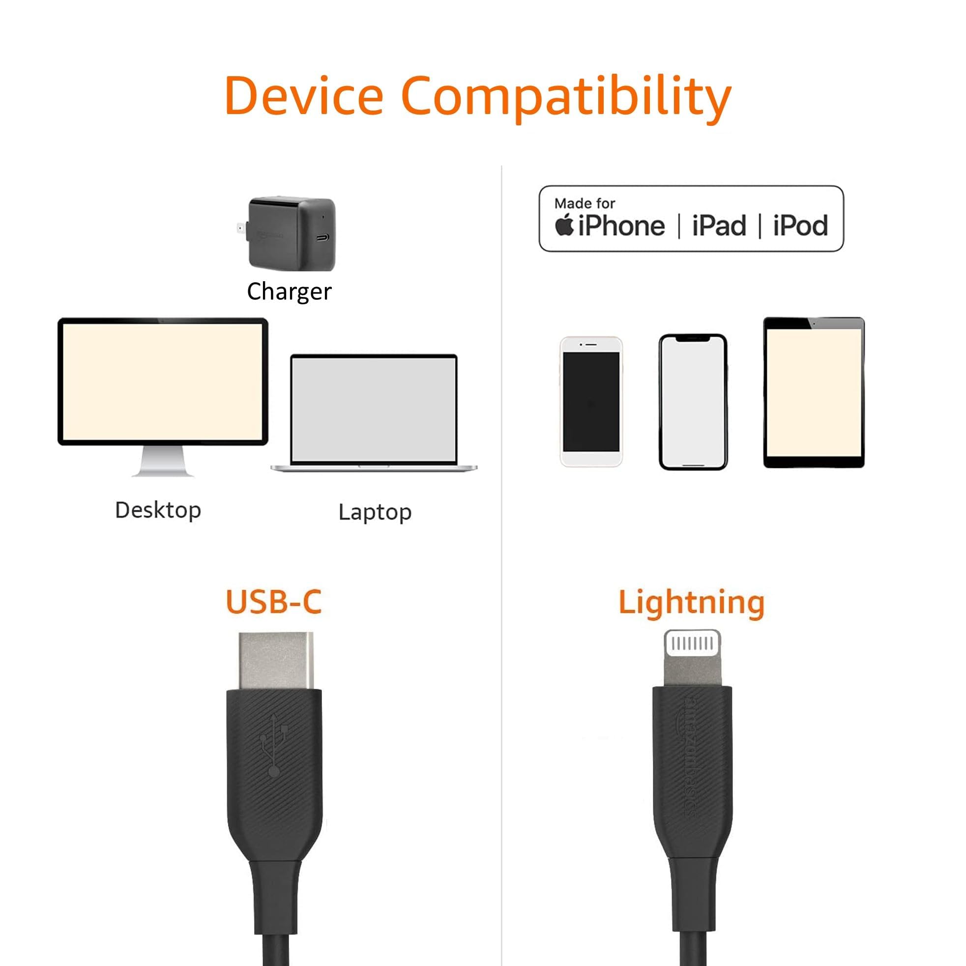 Amazon Basics USB-2.0 Type C to Lightning Cable (MFi Certified), 3 Feet, Black
