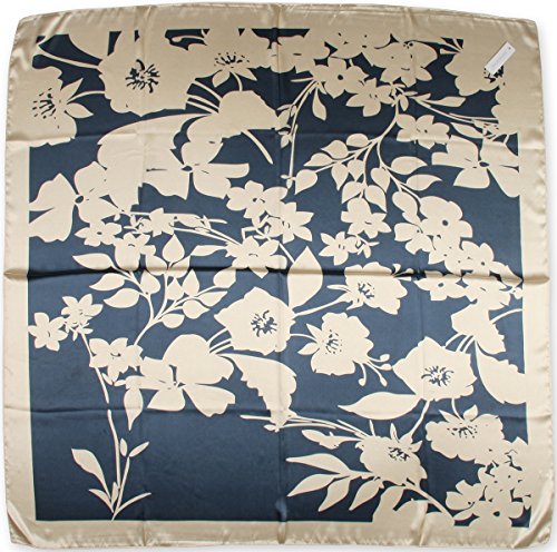 corciova Women's Large Satin Square Silk Feeling Hair Scarf 35 x 35 inches Beige Flowers Charcoal
