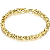 CANNCI 14K Gold Bracelet for Women Stackable Wheat Chain Gifts Available in Sizes 6.5-9 Inches