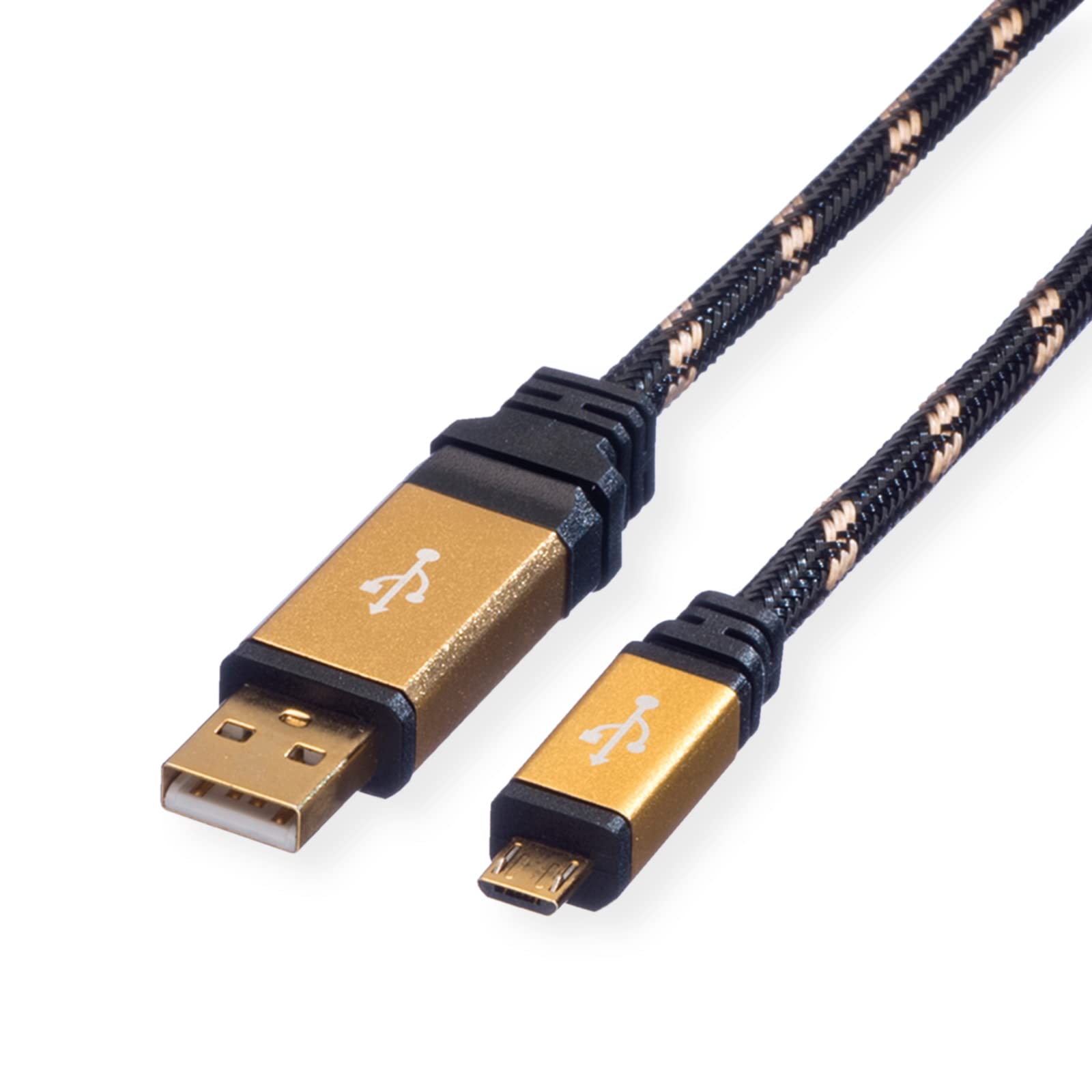 ROLINE GOLD USB 2.0 cable | Type AB connector Micro USB cable | Charging cable for smartphone and tablet 0.8m