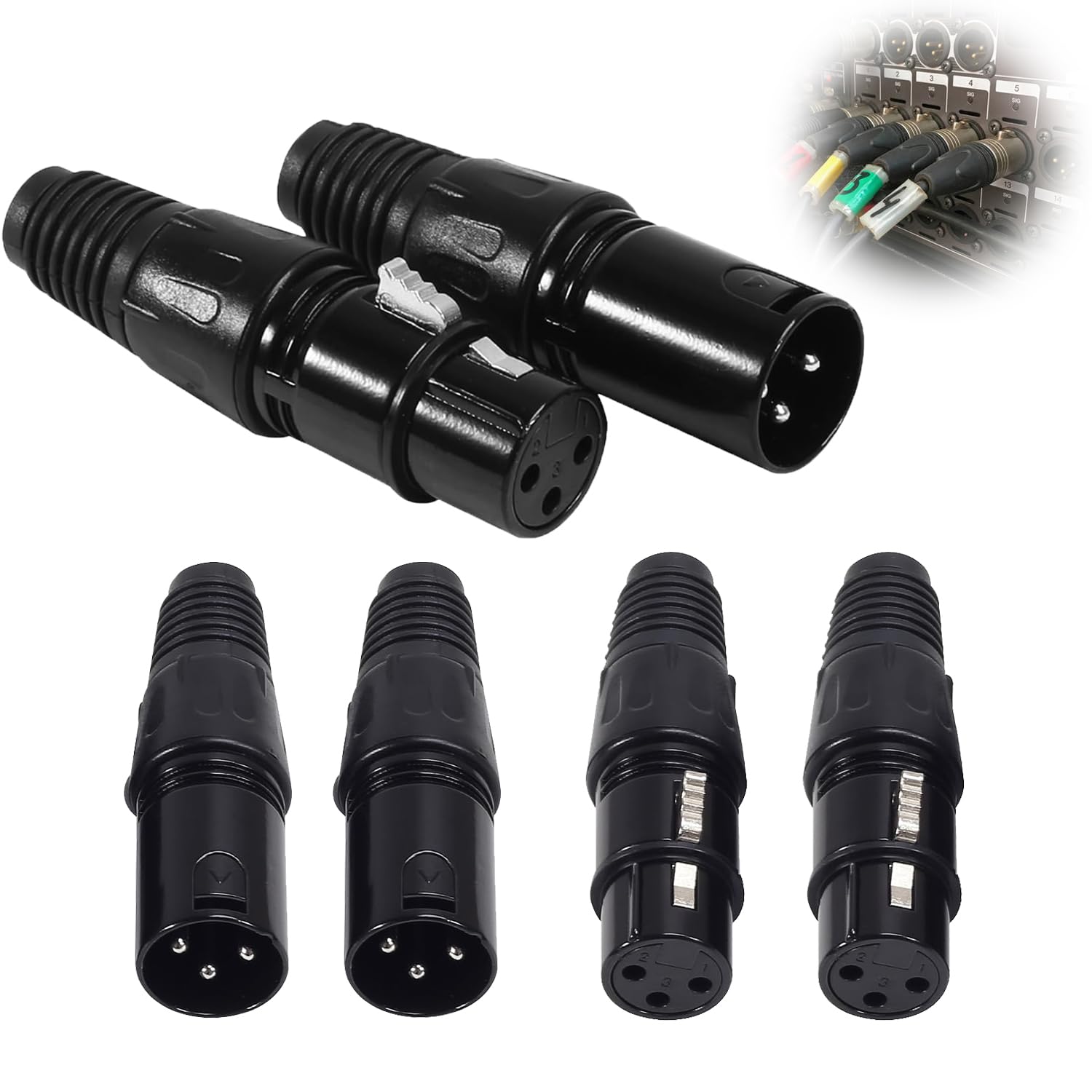 ALAMSCN 6PCS 3Pin XLR Solder Connector Male and Female, 3PCS Male + 3PCS Female, XLR Mic Snake Plug, Microphone Connector, Indoor Use, Compatible with Microphone, Audio Mixer/Receiver