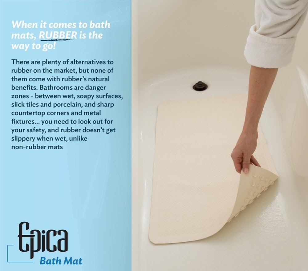 Epica Anti-Slip Machine Washable Anti-Bacterial Bath Mat 16" x 28" Natural Rubber: Home & Kitchen