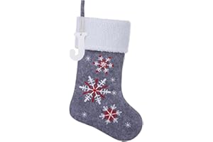 JKSVE 19.5 Inch Personalized Wooden Initial Monogram Christmas Stocking,Embroidered Snowflake Fireplace Hanging Stockings for Family Holiday Decorations and Xmas Gift（Letter J）