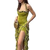 BAIMORE Women's Sexy Halter Neck Tassels Ruffle Backless Bodycon Party Mini Dress