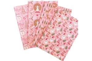 12 Sheets Pink Christmas Wrapping Paper With Tags,50X70CM Small And Medium Gift Wrapping For Christmas