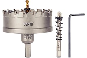 CENYB 3-1/4" (83mm) Tungsten Carbide Tipped Hole Saw with 2Pcs Titanium-Plated Pilot Drill Bits for Hard Metal,Stainless Steel,Iron,Aluminum Alloy,Wood and Plastic