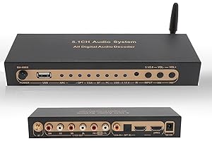 5.1 Channel Surround Sound Decoder, 192Khz 24Bit HDMI 4K ARC Optical Fiber Coaxial Analog Sound Decoder System Support for Di