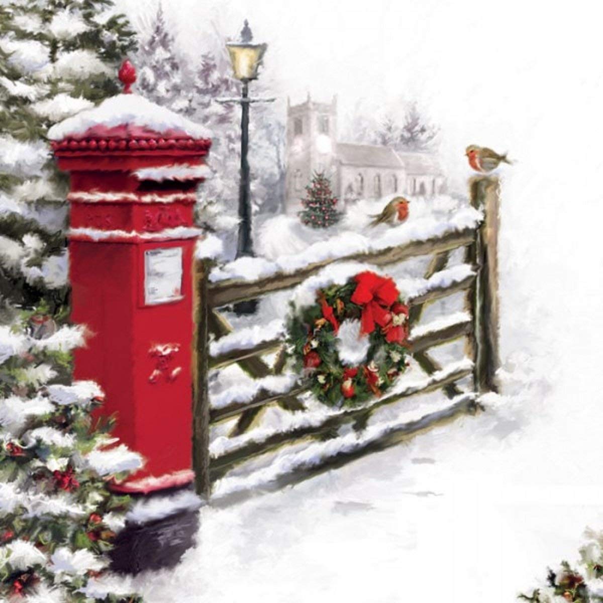 Musical Christmas card. Pillar Box. Open greeting card and hear 15-20 seconds of In the Bleak Midwinter sung by the Choir of Chichester Cathedral