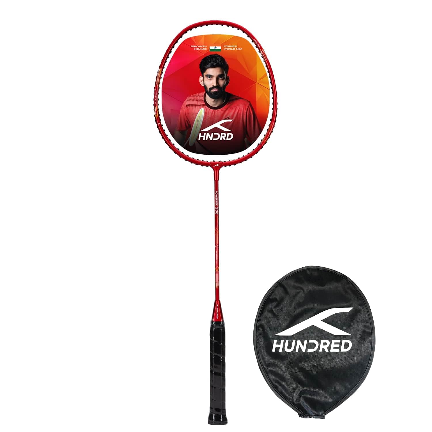 HUNDRED Powertek 200 PRO Badminton Racquet with Head Cover (Black, Size:Standard,Grip Size:G5) | Strung | Material:Aluminium|For Intermediate Players|Weight:95 grams|Maximum String Tension- 18-20lbs
