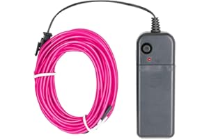 Searik LED Neon Light 16.4ft/5m, Portable Hot Pink EL Wire Glowing Rope Lights LED Strips String Light with Battery Controller for Halloween Decorations Party Favor Festival Car DIY Clothes Decor