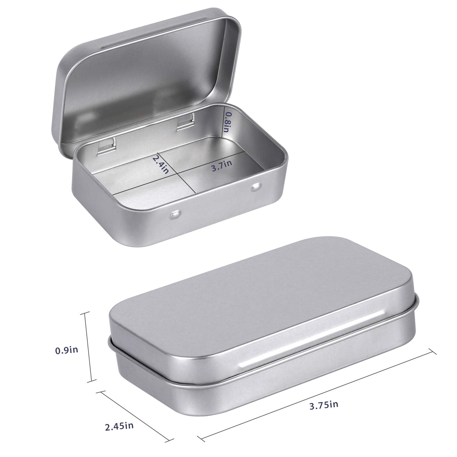 Metal Rectangular Empty Hinged Tins - Pack of 40 Silver Mini Portable Box Small Storage Kit & Home Organizer with lids craft containers 3-1/2''X2-1/2''X4/5''