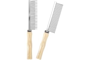 Detangling Pet Comb for Dogs Cats, Long and Short Teeth Pet Hair Combs Wood Handheld for Grooming Long Haired Cats 2 Pcs