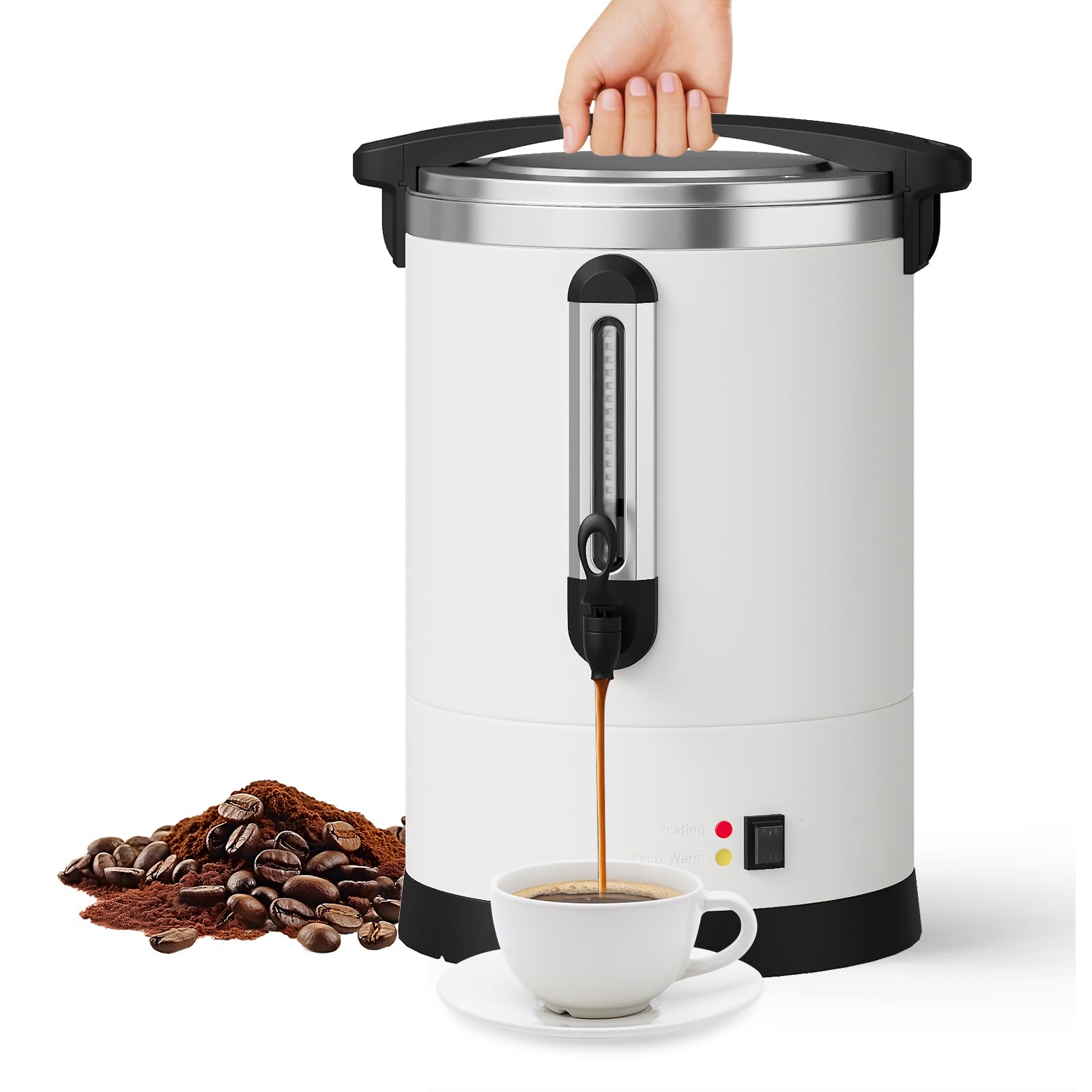 Photo 1 of 100 Cups Coffee Urn, 14 L/3.7 Gal Commercial Large Capacity Stainless Steel Hot Beverage Dispenser, Auto Temperature Control Faucet, Hot Water Urn for Buffet Catering Wedding Gathering, White