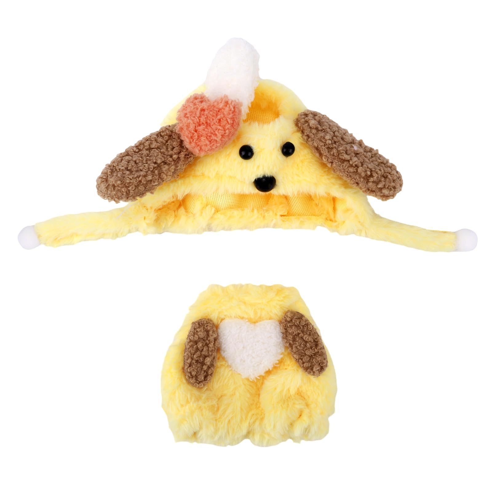 Dog Doll Clothes Set, Dog Style Plush Doll Outfit Crochet Jumpsuit with Hat Cute Animal-Themed Accessories for 17cm Toy Figure (Yellow)