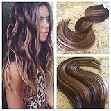 Moresoo 18 inch 20pcs/50g Colorful Two Tone Hair Chocolate Brown Highlighted with Caramel Blonde 100% Remy Human Hair Seamless Tape In Hair Extensions