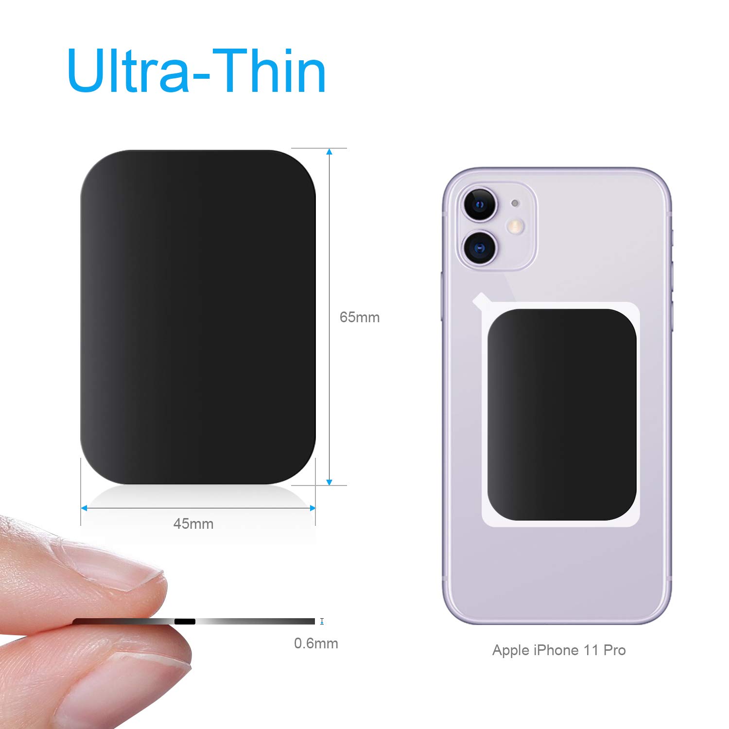 AMIGIK 9 Piezas Láminas Metálicas con Adhesivos Muy Finas para Soporte Movil Coche Magnético, Reemplazo de Placas de Metal Soporte iman movil Coche (9 Rectángulos)