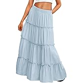 Trendy Queen Vacation Outfits Long Skirts for Women Boho Maxi Skirt Elastic High Waist Dress with Pockets Fashion