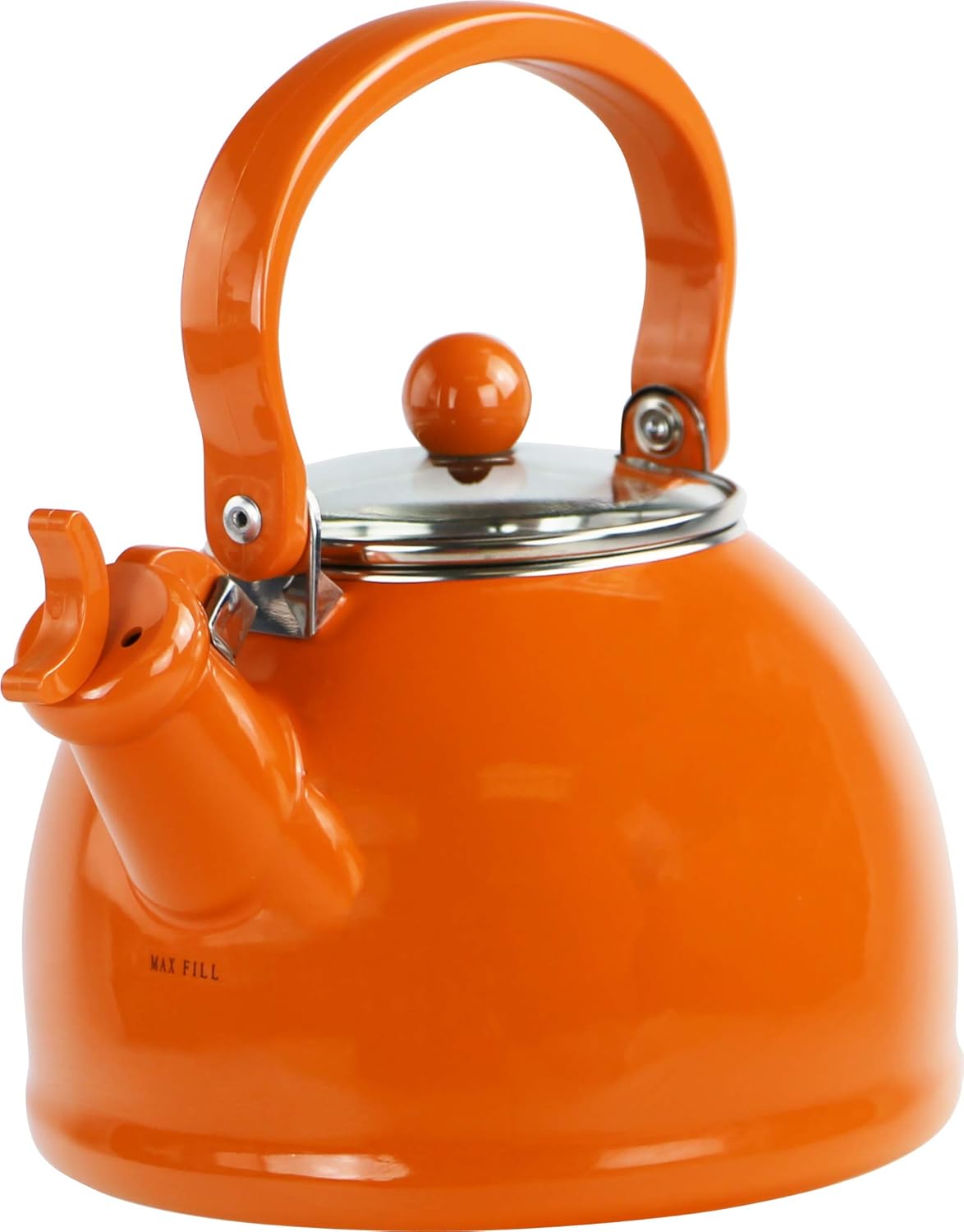 Calypso Basics by Reston Lloyd Harmonic Hum Whistling Teakettle with Glass Lid, 2.2-Quart, Orange