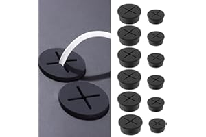 GIYOMI 12PCS Black Cable Cord Grommet, 6PCS 1 Inch +6PCS 3/4 Inch Flexible Silicone Cable Hole Cover, 2 Size Wire Organizer for Office Home Computer Desk, Cable Pass Through