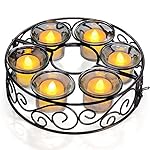 Candle Holders, TOTOBAY Round Black Wrought Iron Table Candlestick Centerpiece with 6 Votive Glass Cups for Indoor Outdoor Patio Umbrellas Table( Candle Not Included )