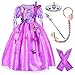 Princess Costume for Girls Party Dress Up with Long Braid and Tiaras Set Age of 6-7 Years(130cm) Purple