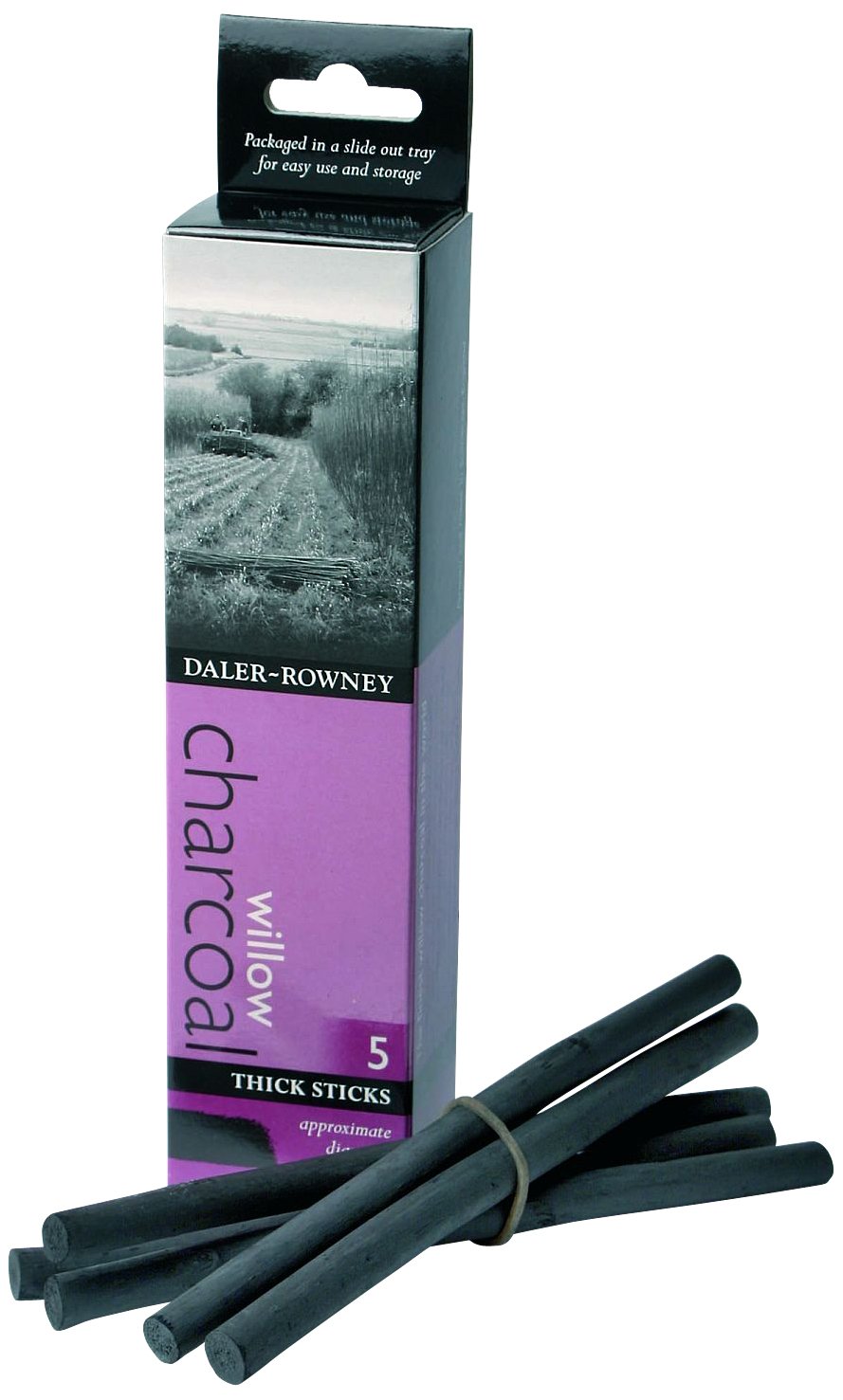 Daler Rowney 808030005 Thick Charcoal (5 Sticks), Black