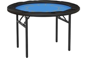 Soozier Poker Table Foldable, 47" Round Blackjack Casino Texas Holdem Poker Game Table for 8 Players with Cup Holders, Blue a