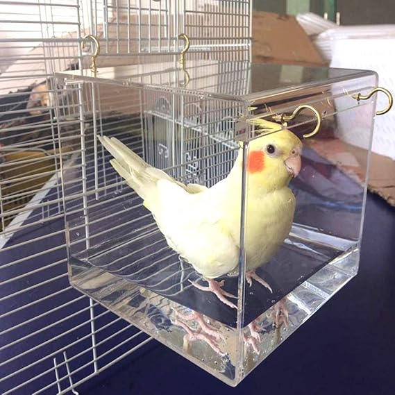 Wpond Transparent Acrylic Pet Bird Bath House Bird Cage Bathtub with