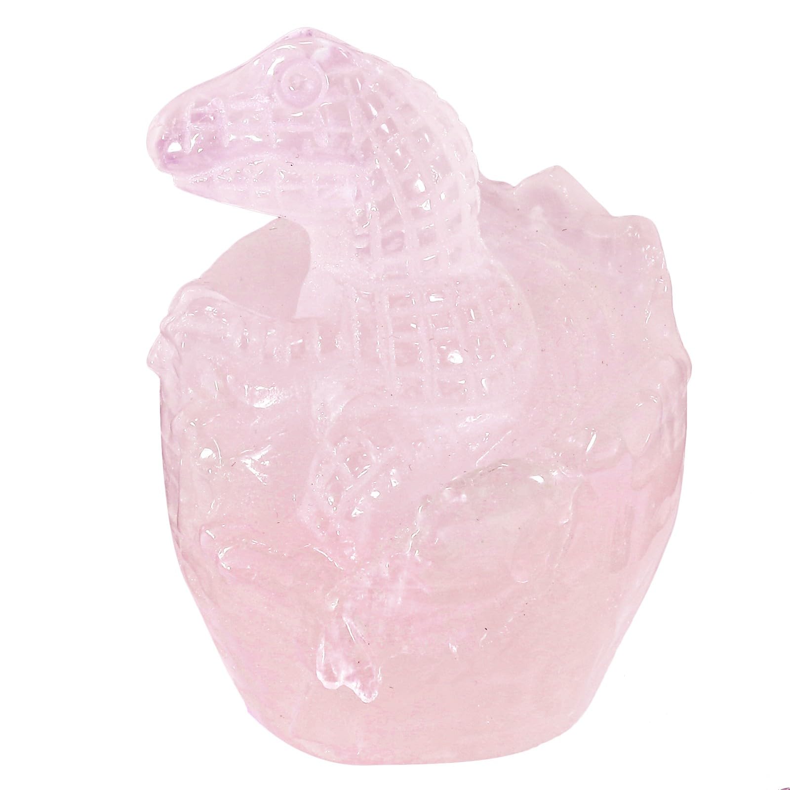 KYEYGWO Crystal Dinosaur Egg Hatchling Figurine, Hand-Carved Pocket Animal Stone Statue Baby Dragon Sculpture for Home Office Decor, Rose Quartz